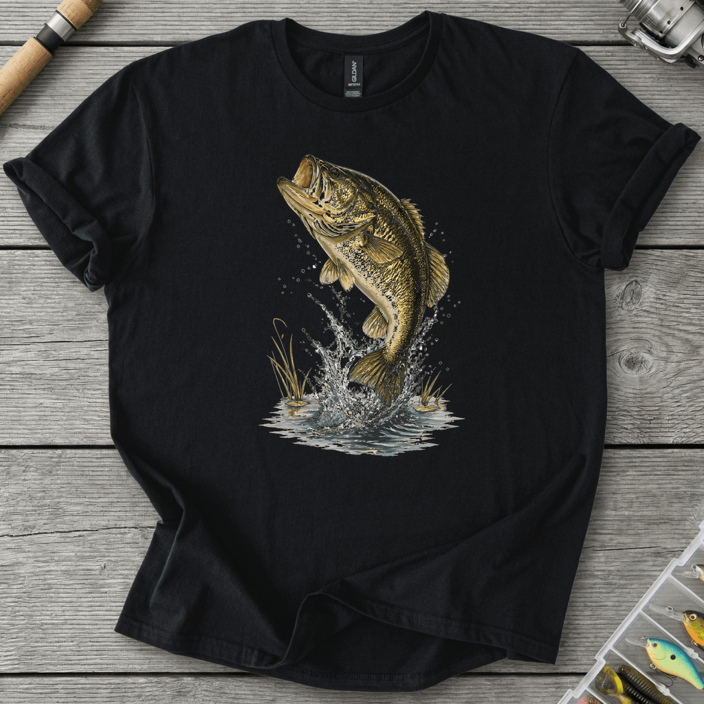 Largemouth Rising Bass T-Shirt in Black | River Giants Club