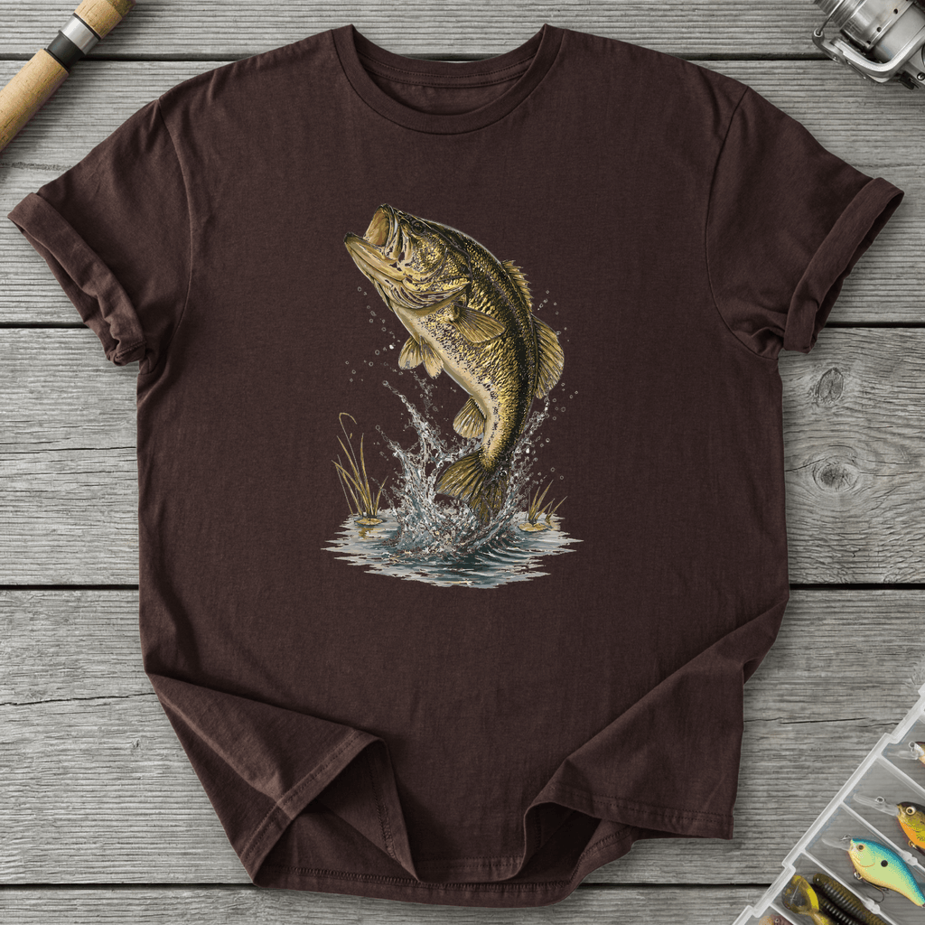 Largemouth Rising Bass T-Shirt in Dark Chocolate | River Giants Club