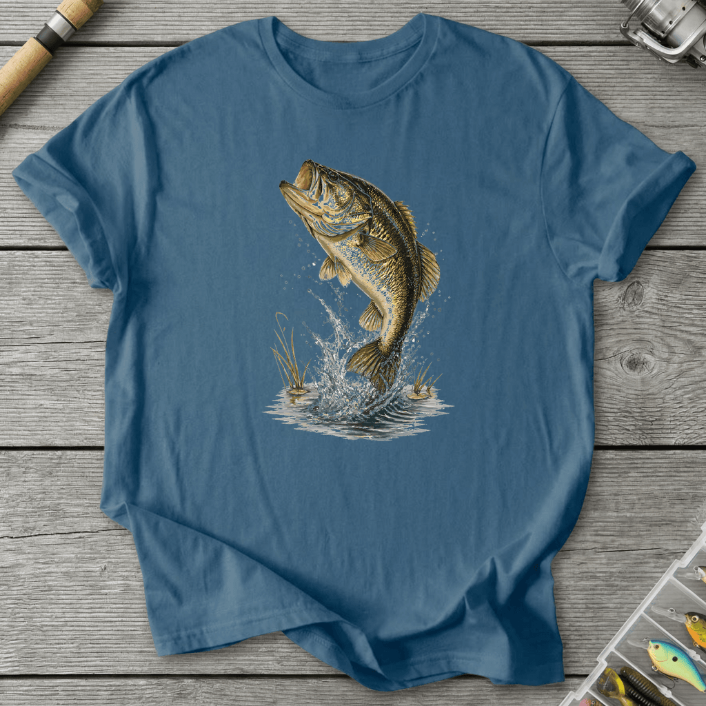 Largemouth Rising Bass T-Shirt in Indigo Blue | River Giants Club