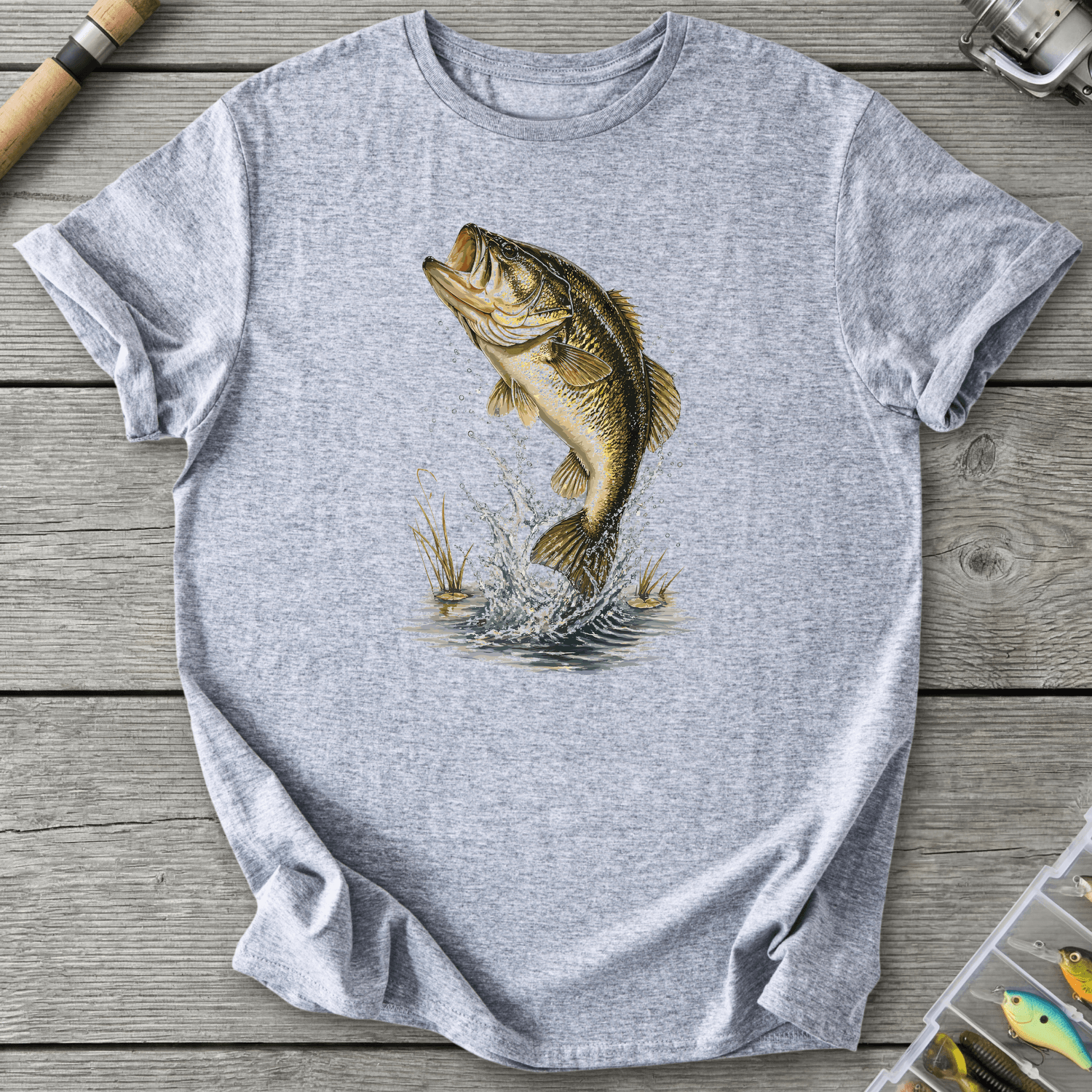 Largemouth Rising Bass T-Shirt in Sport Grey | River Giants Club
