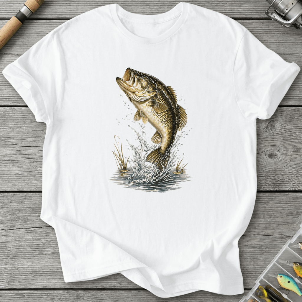 Largemouth Rising Bass T-Shirt in White | River Giants Club