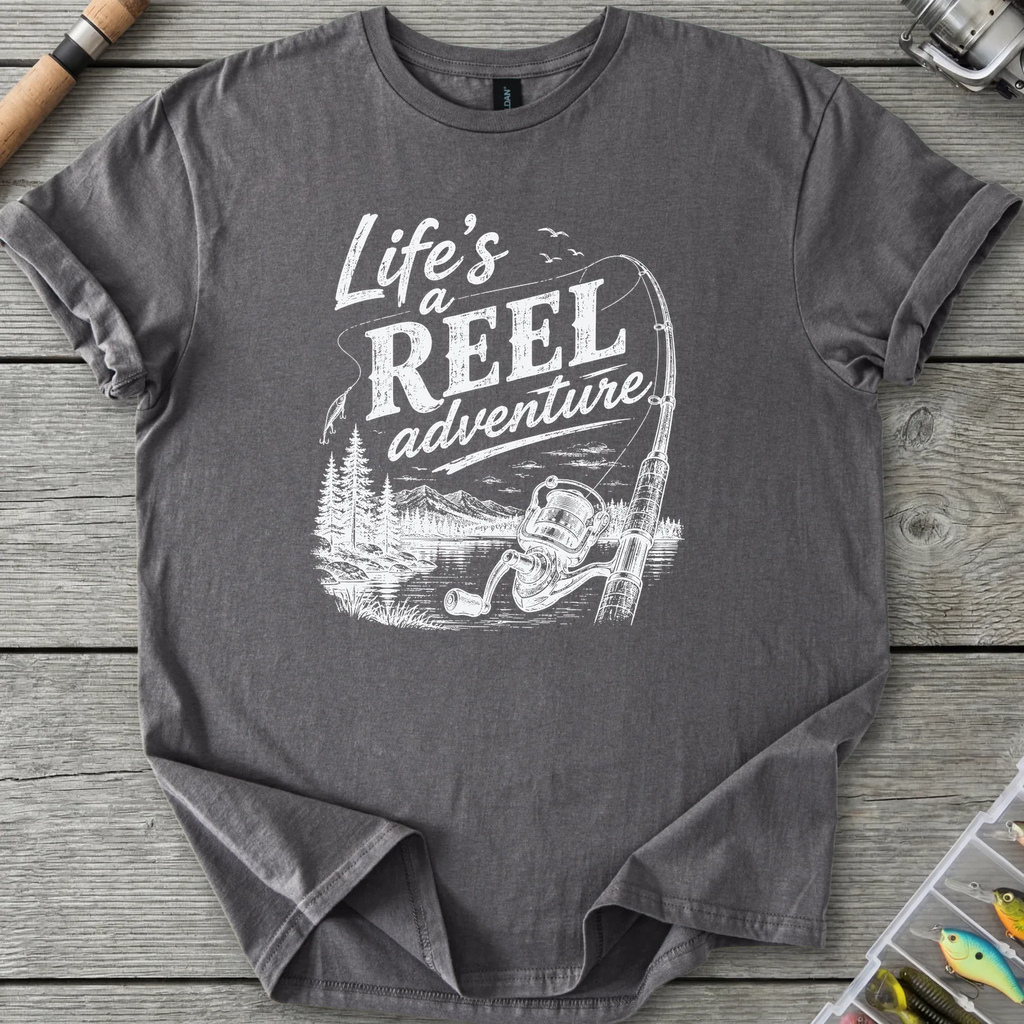 Life's a Reel Adventure T-Shirt in Charcoal | River Giants Club