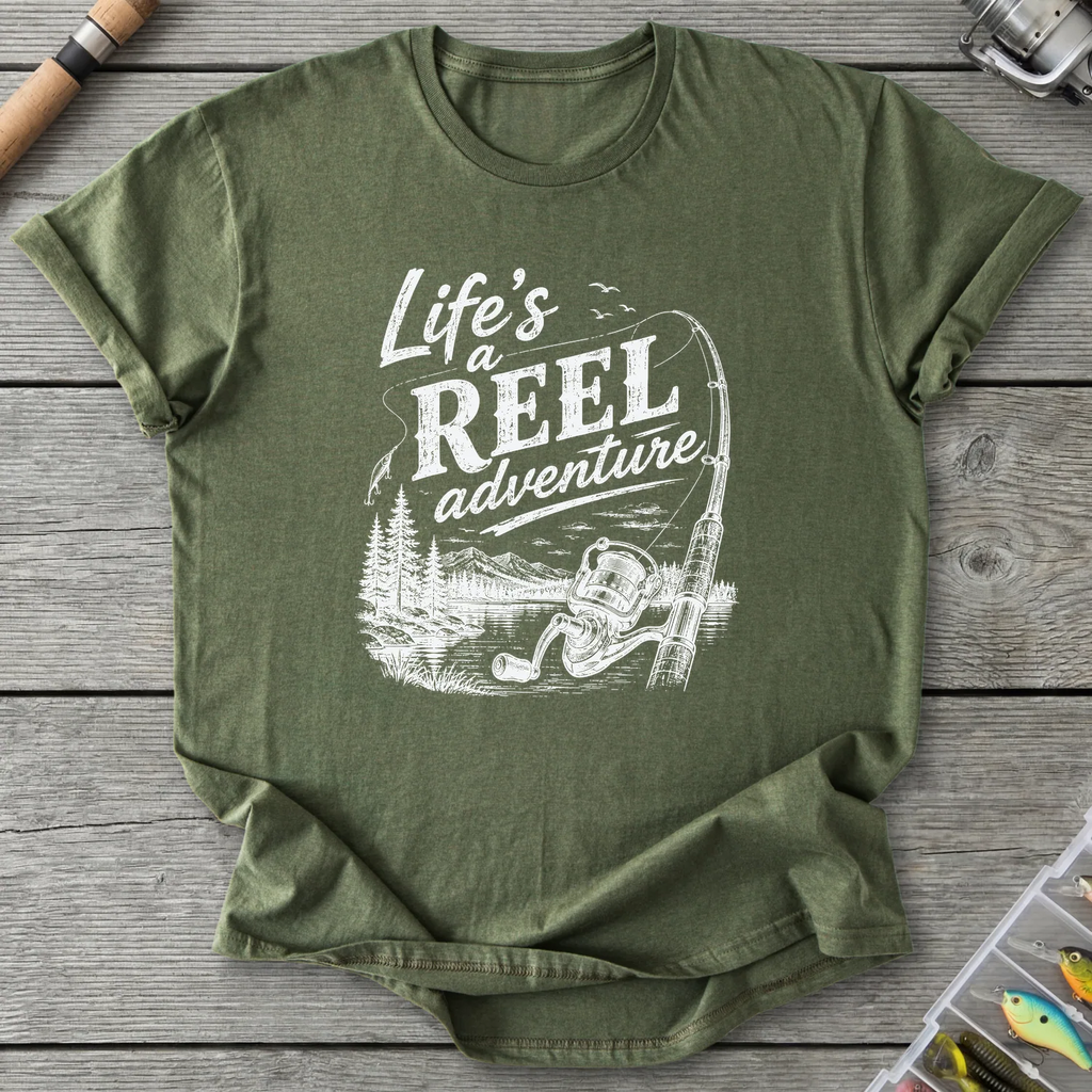 Life's a Reel Adventure T-Shirt in Military Green | River Giants Club