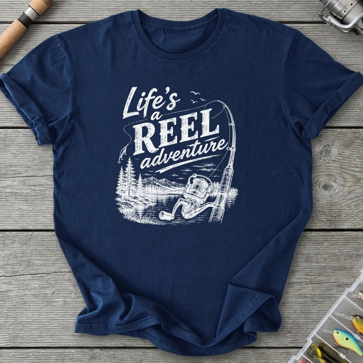Life's a Reel Adventure T-Shirt in Navy | River Giants Club