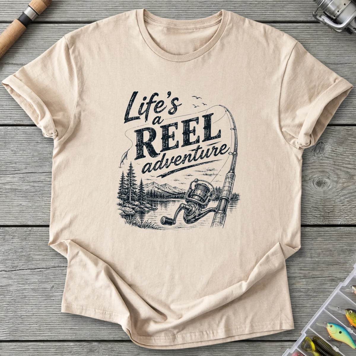 Life's a Reel Adventure T-Shirt in Sand | River Giants Club