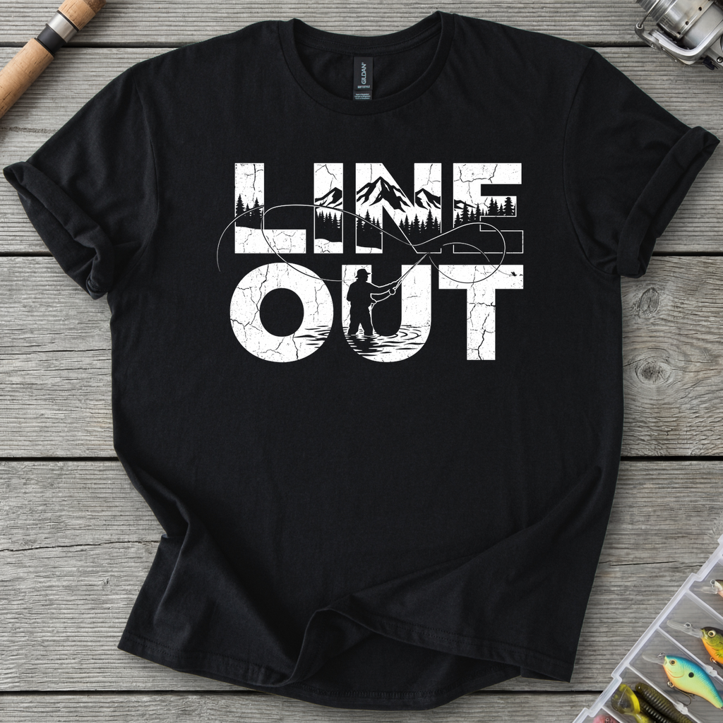Line OutFishing T-Shirt in Black | River Giants Club