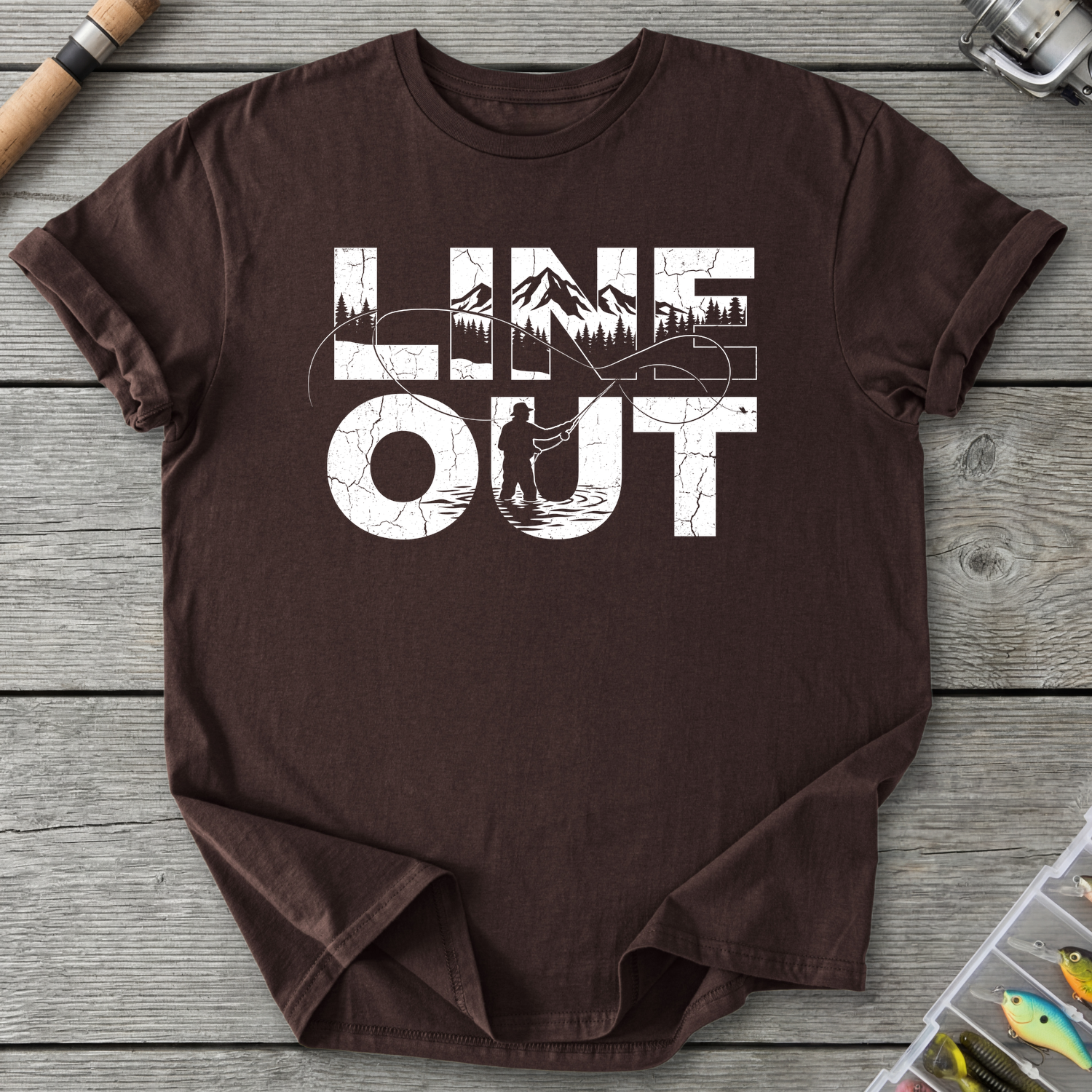 Line OutFishing T-Shirt in Dark Chocolate | River Giants Club