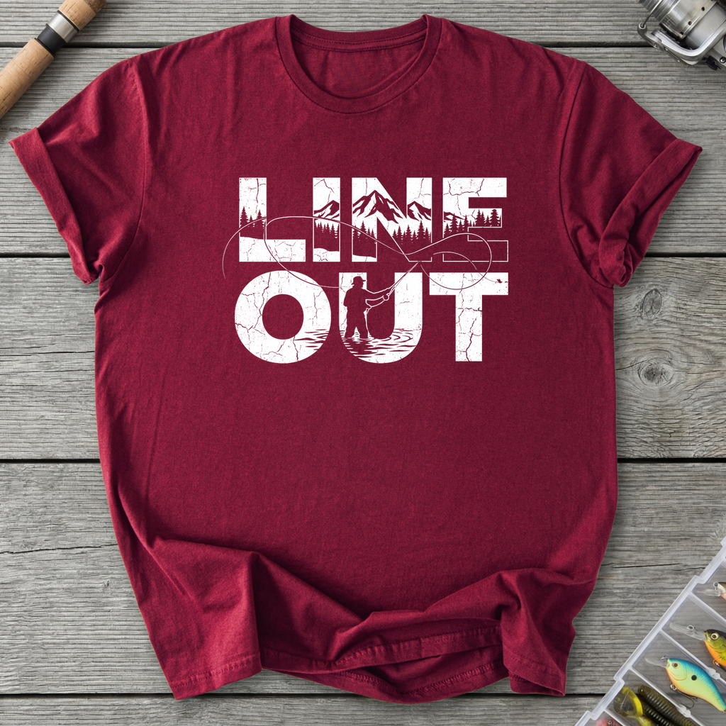 Line OutFishing T-Shirt in Maroon | River Giants Club