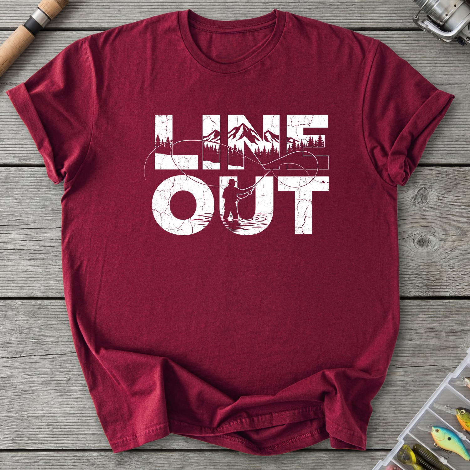 Line OutFishing T-Shirt in Maroon | River Giants Club