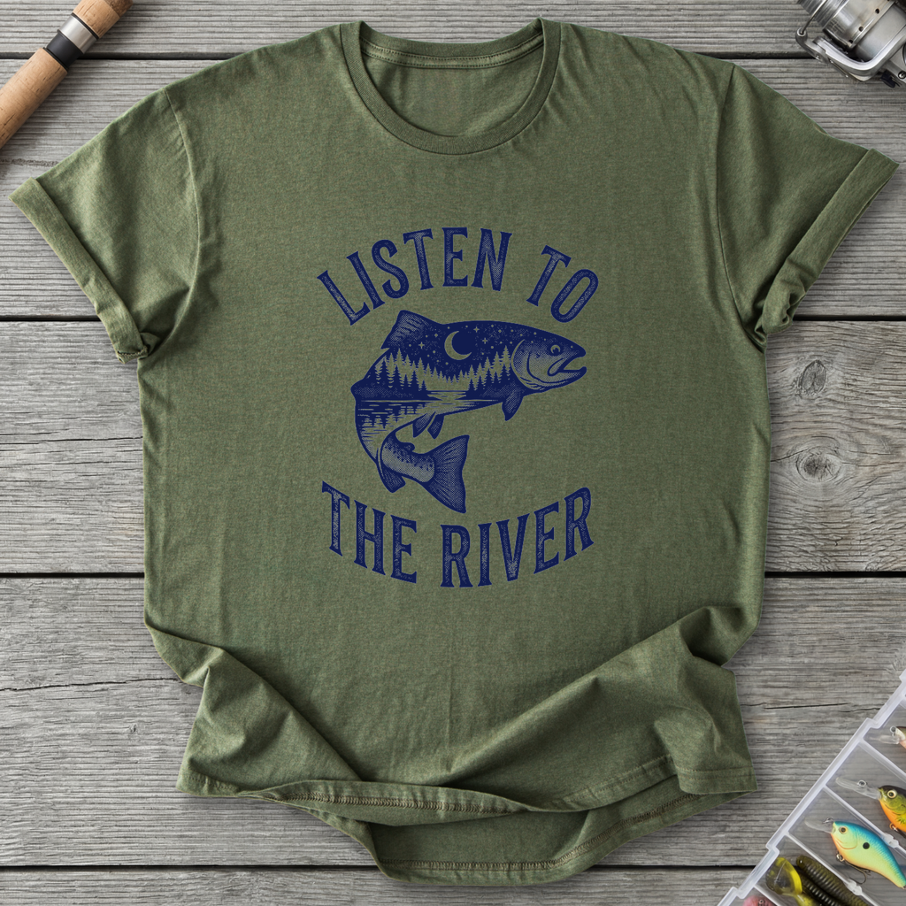 Listen to the River T-Shirt in Military Green | River Giants Club