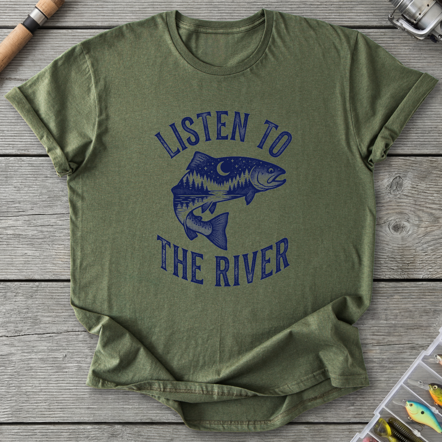 Listen to the River T-Shirt in Military Green | River Giants Club