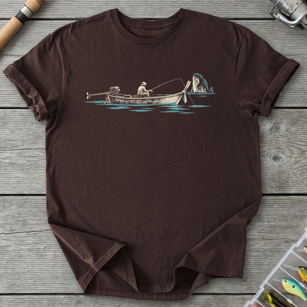 Longtail Boat Fishing T-Shirt in Dark Chocolate | River Giants Club