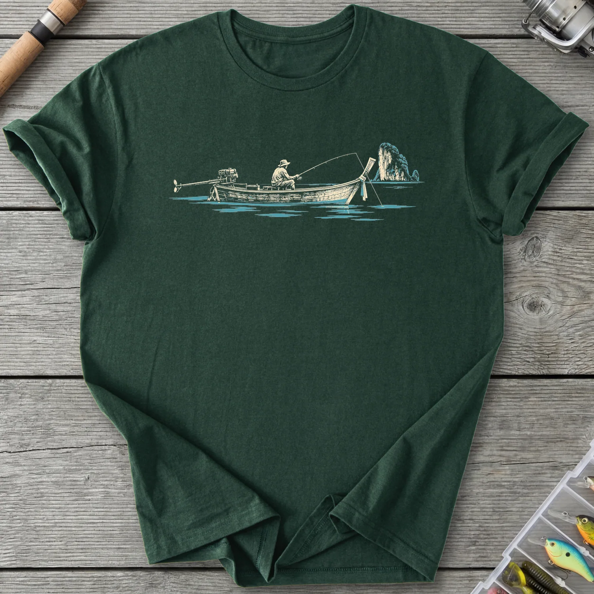 Longtail Boat Fishing T-Shirt in Forest Green | River Giants Club