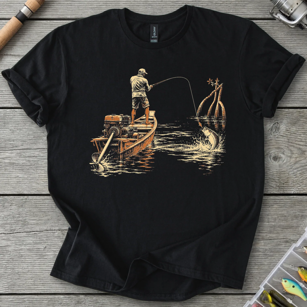 Longtail Skiff Fishing T-Shirt in Black | River Giants Club