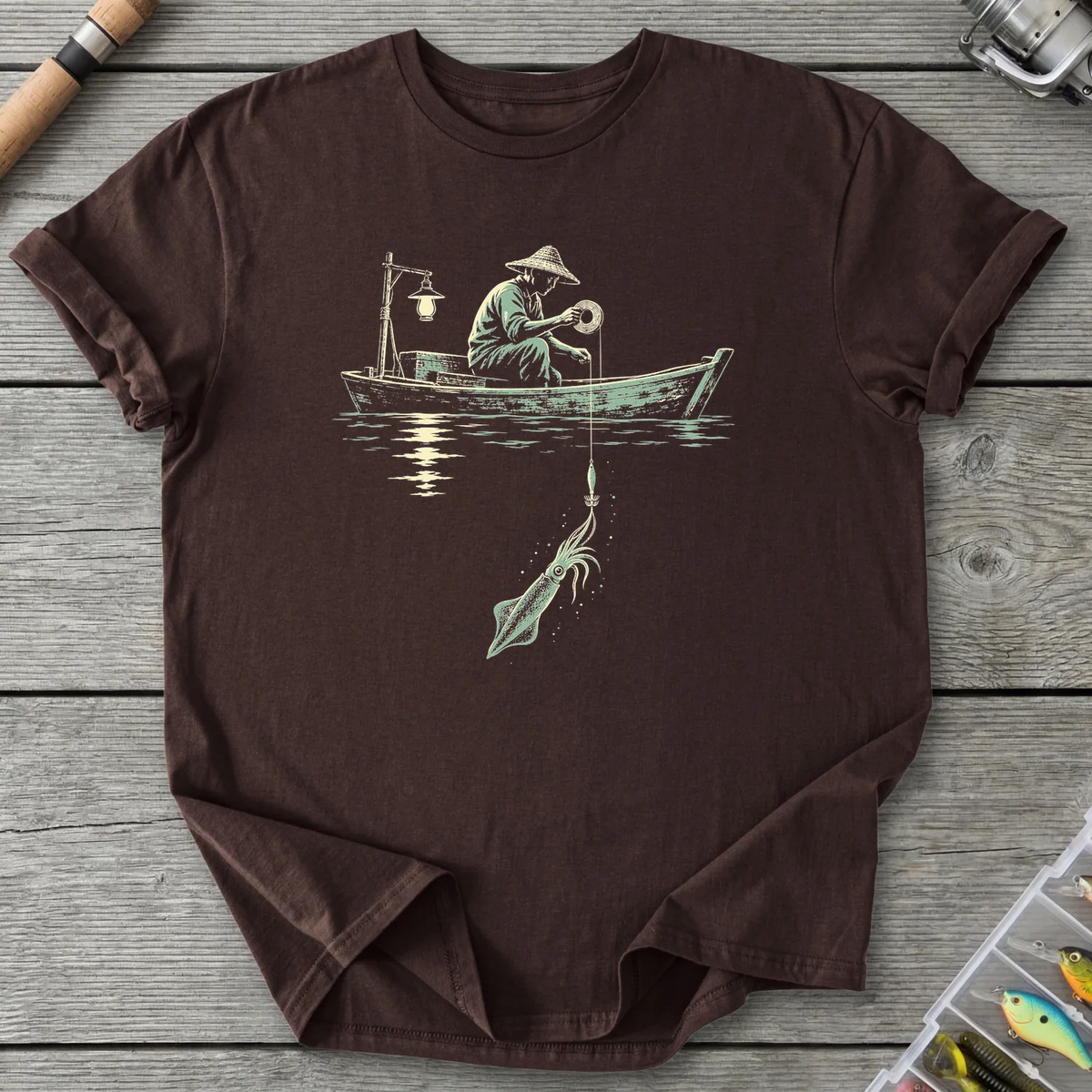 Midnight Squid Fishing T-Shirt in Dark Chocolate | River Giants Club