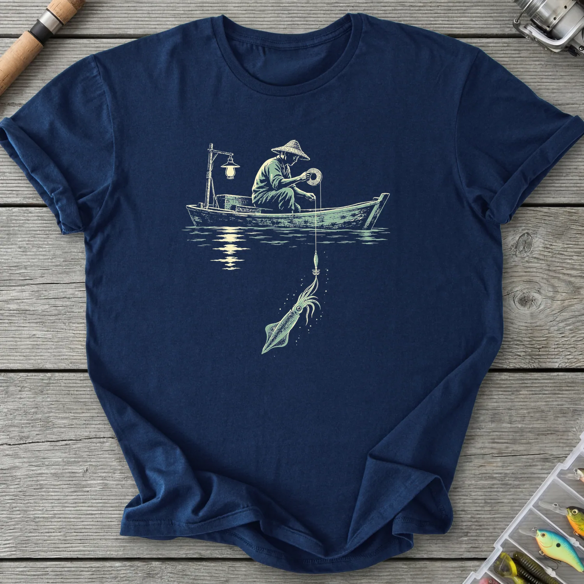 Midnight Squid Fishing T-Shirt in Navy | River Giants Club