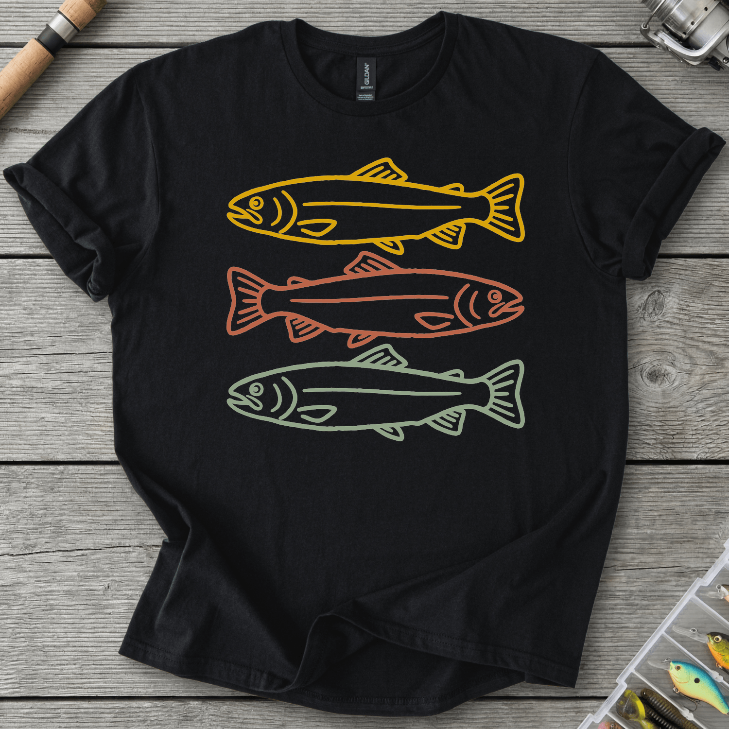 Minimalist Trout Three Fish T-Shirt in Black | River Giants Club