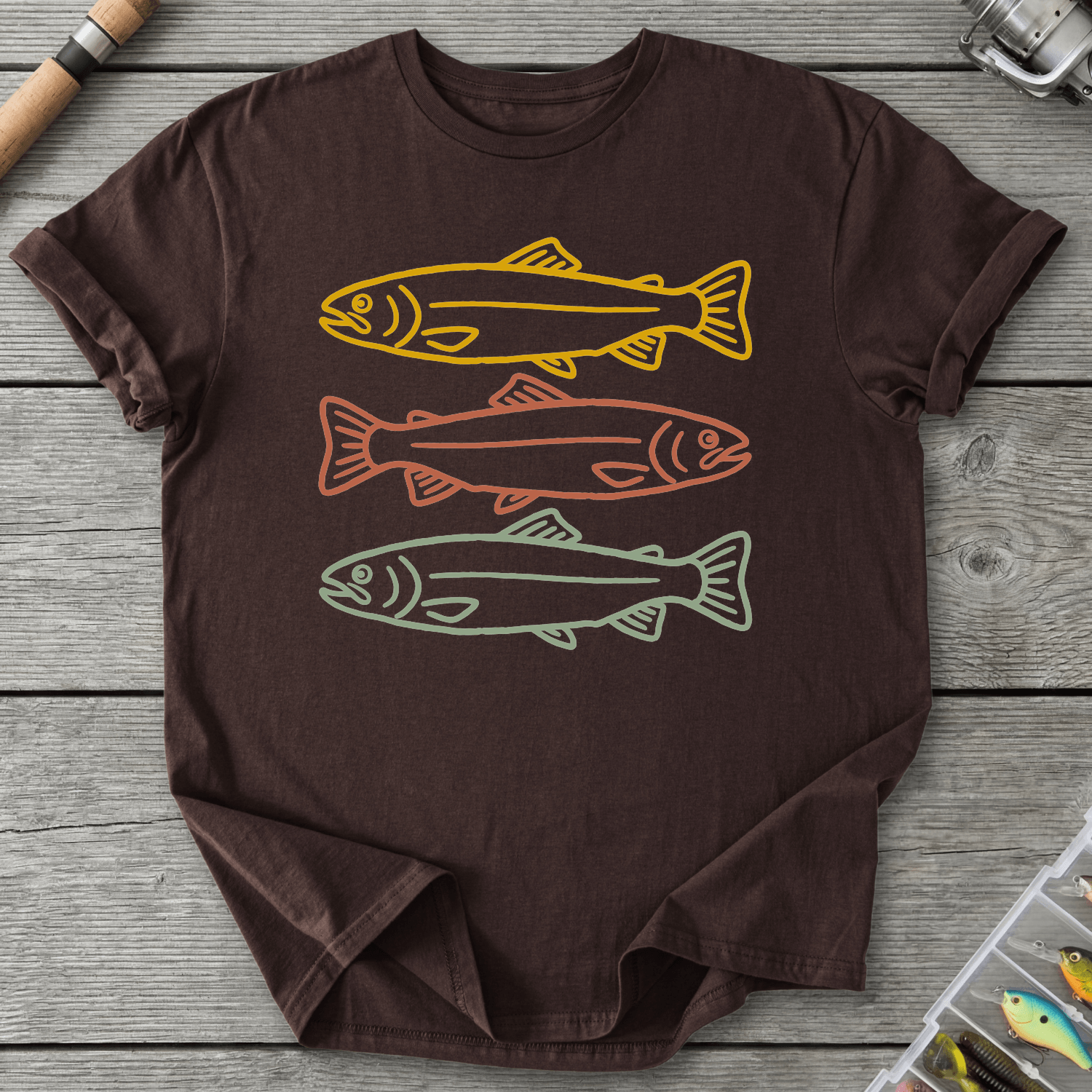 Minimalist Trout Three Fish T-Shirt in Dark Chocolate | River Giants Club