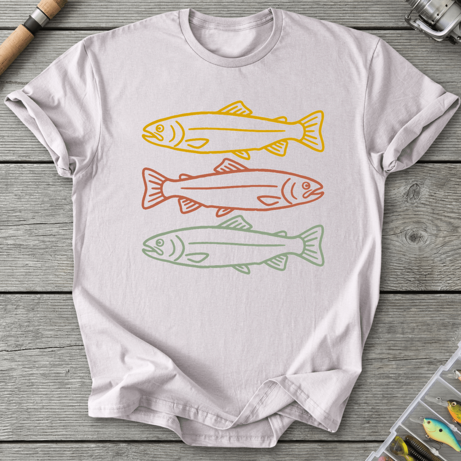 Minimalist Trout Three Fish T-Shirt in Ice Grey | River Giants Club