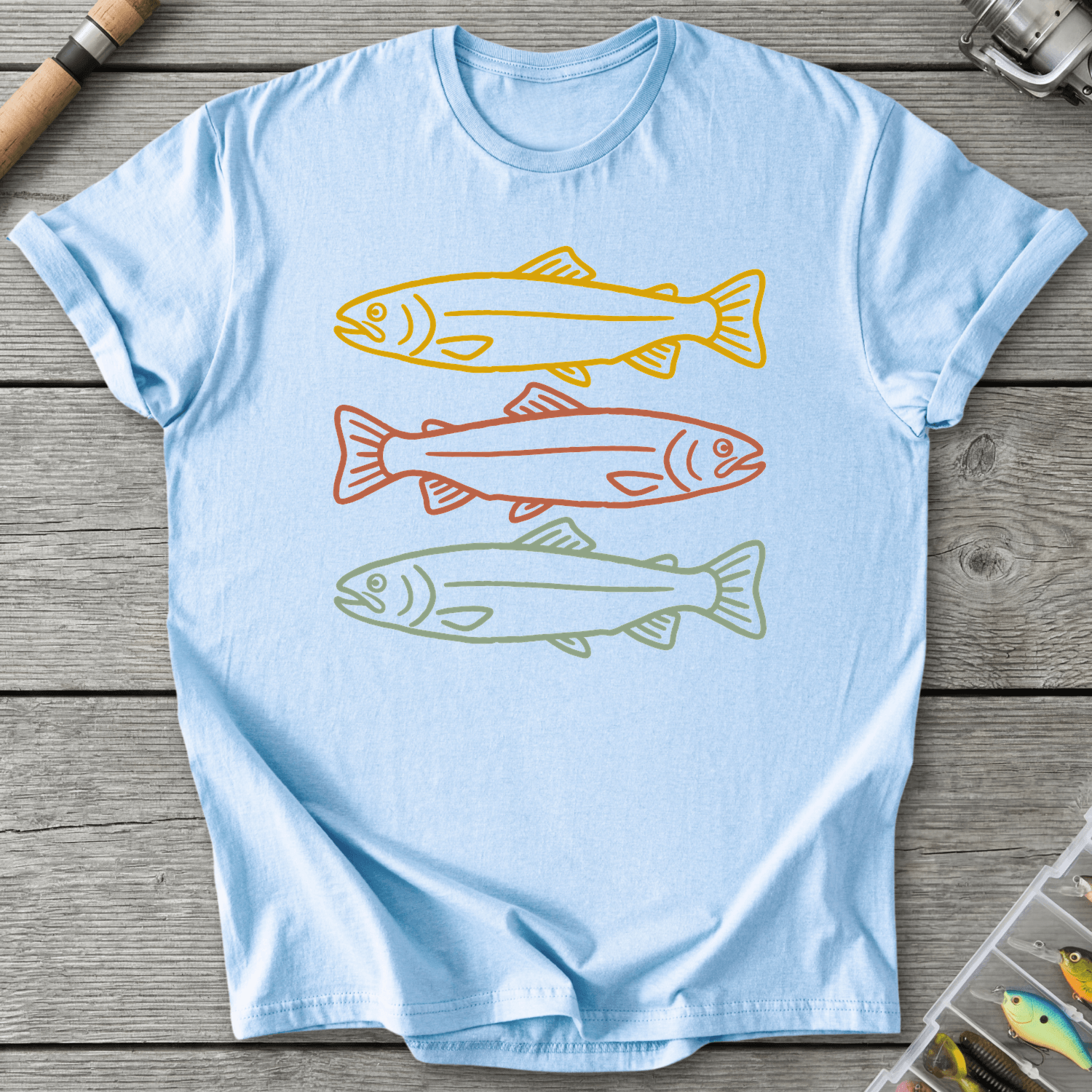 Minimalist Trout Three Fish T-Shirt in Light Blue | River Giants Club