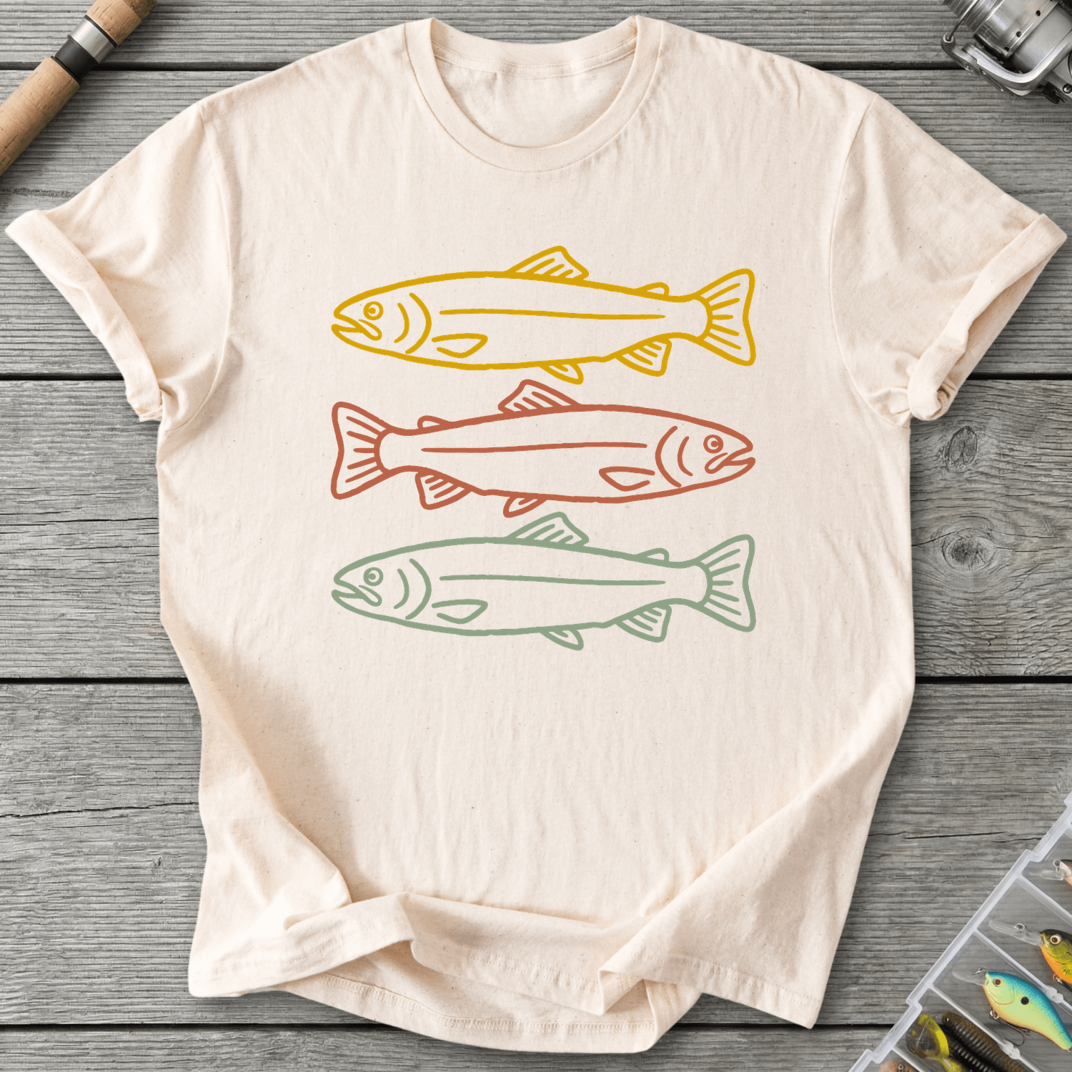 Minimalist Trout Three Fish T-Shirt in Natural | River Giants Club