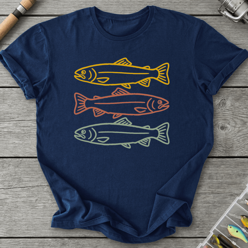 Minimalist Trout Three Fish T-Shirt in Navy | River Giants Club