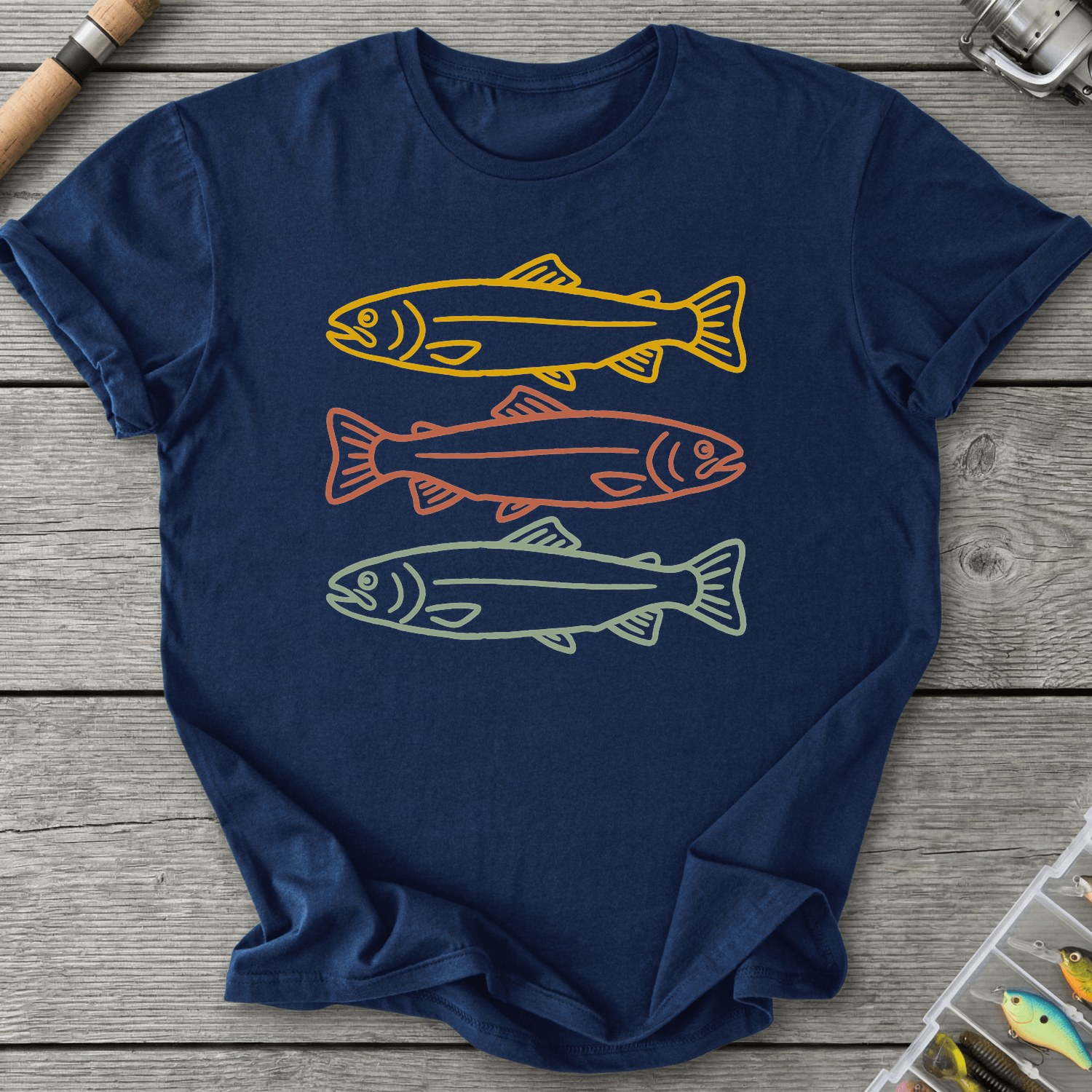 Minimalist Trout Three Fish T-Shirt in Navy | River Giants Club