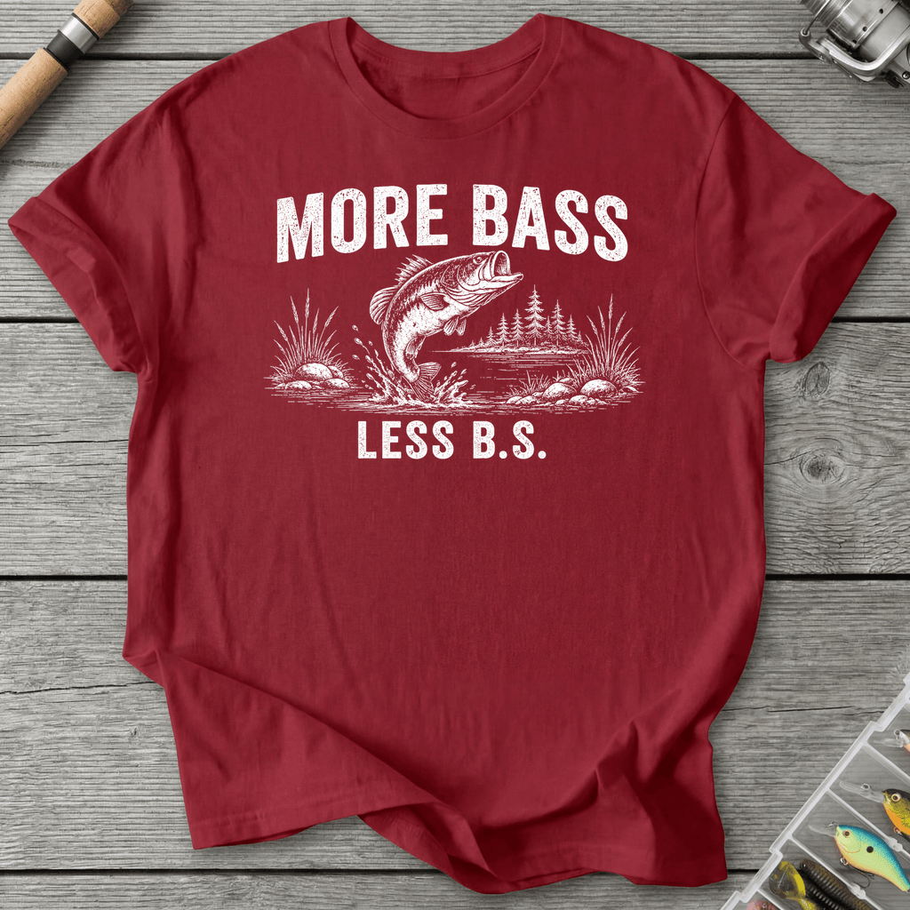 More Bass Less BS T-Shirt in Antique Cherry Red | River Giants Club