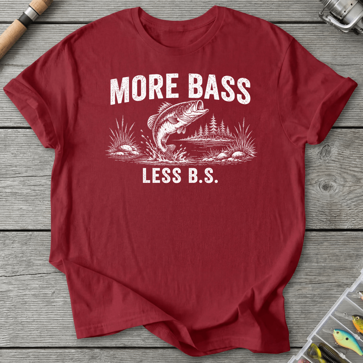 More Bass Less BS T-Shirt in Antique Cherry Red | River Giants Club