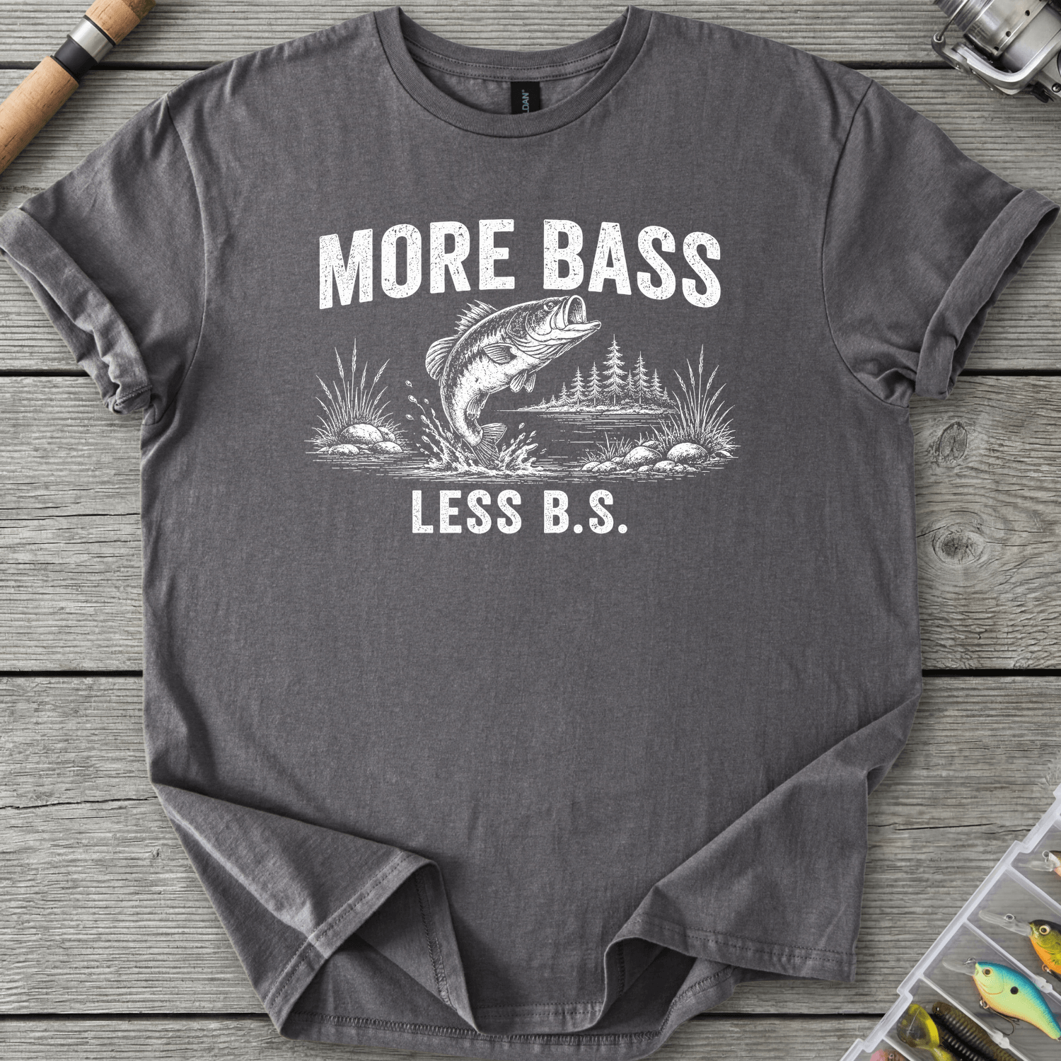 More Bass Less BS T-Shirt in Charcoal | River Giants Club