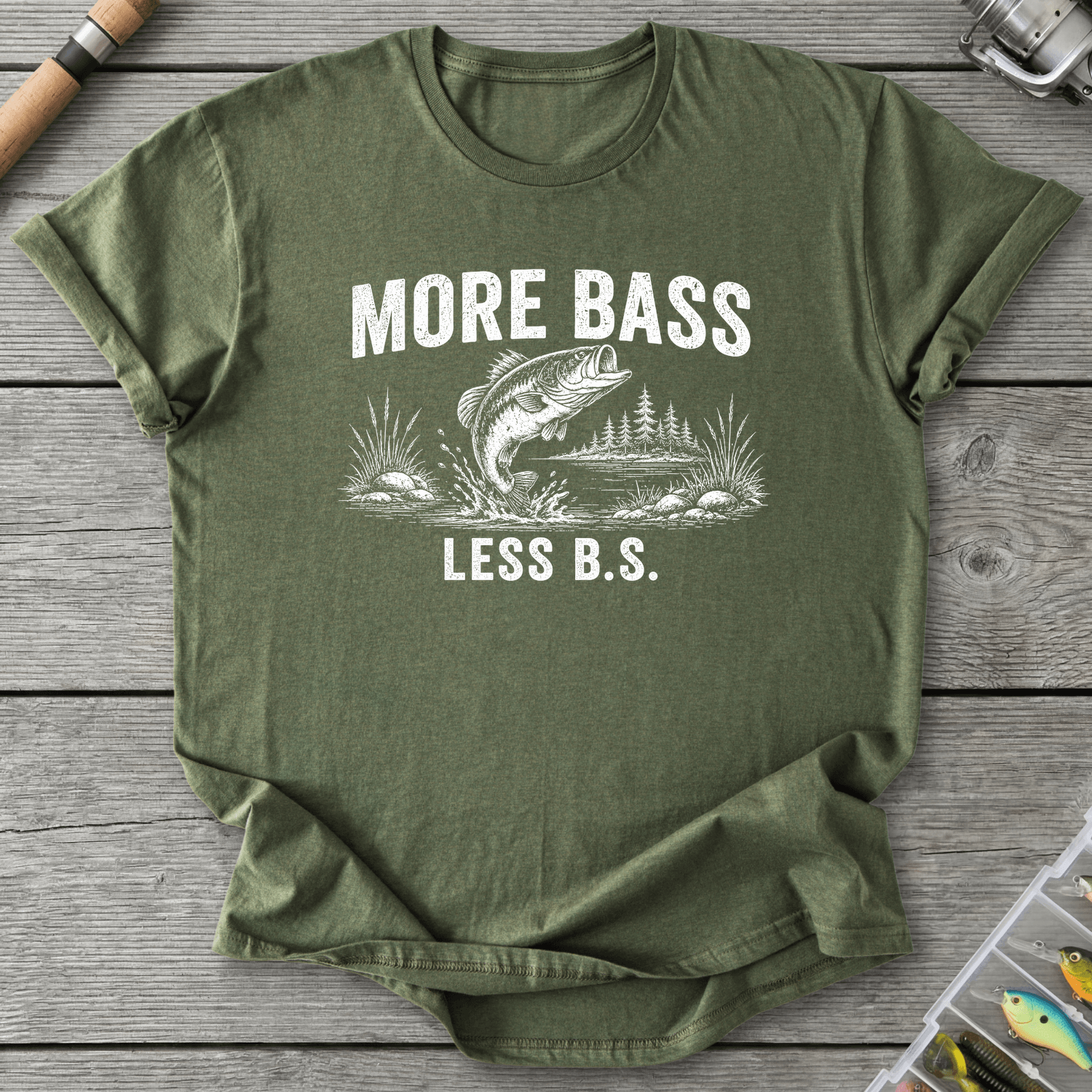 More Bass Less BS T-Shirt in Military Green | River Giants Club