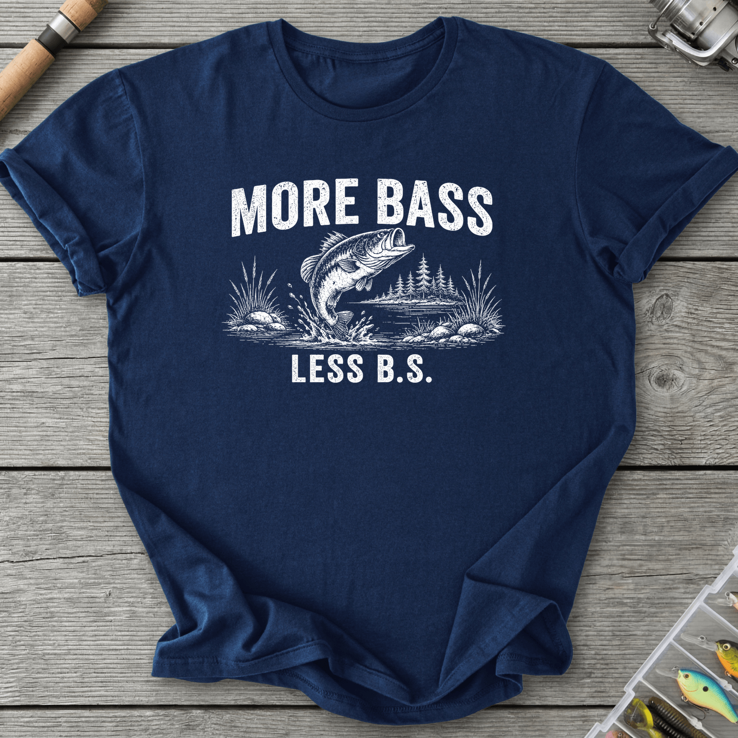 More Bass Less BS T-Shirt in Navy | River Giants Club