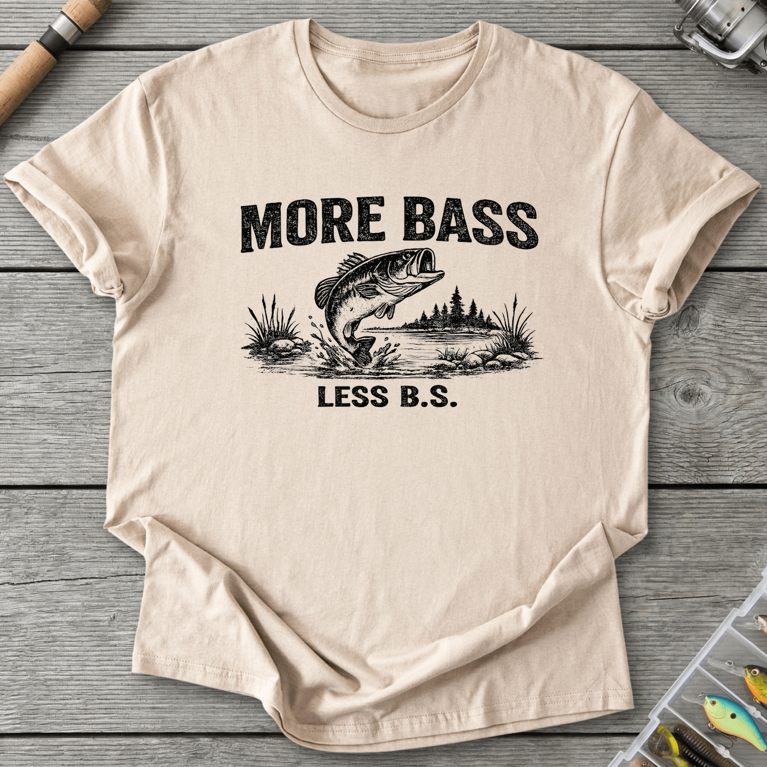 More Bass Less BS T-Shirt in Sand | River Giants Club