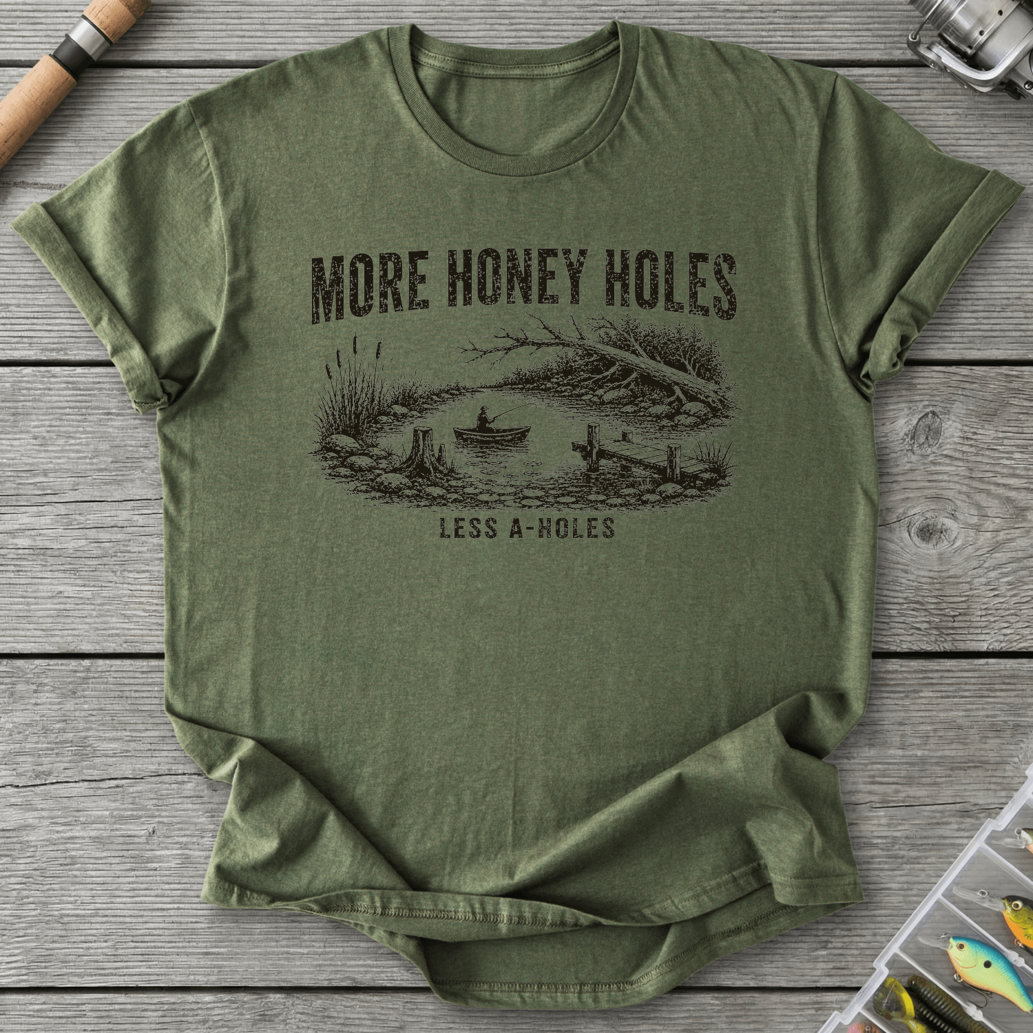 More Honey Holes T-Shirt in Military Green | River Giants Club