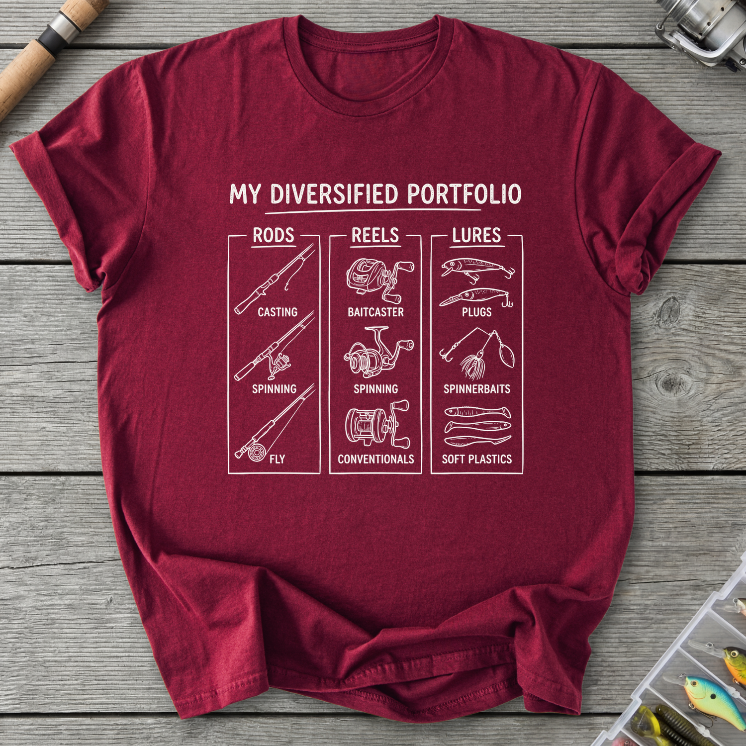 My Diversified Portfolio Fisherman T-Shirt in Maroon | River Giants Club