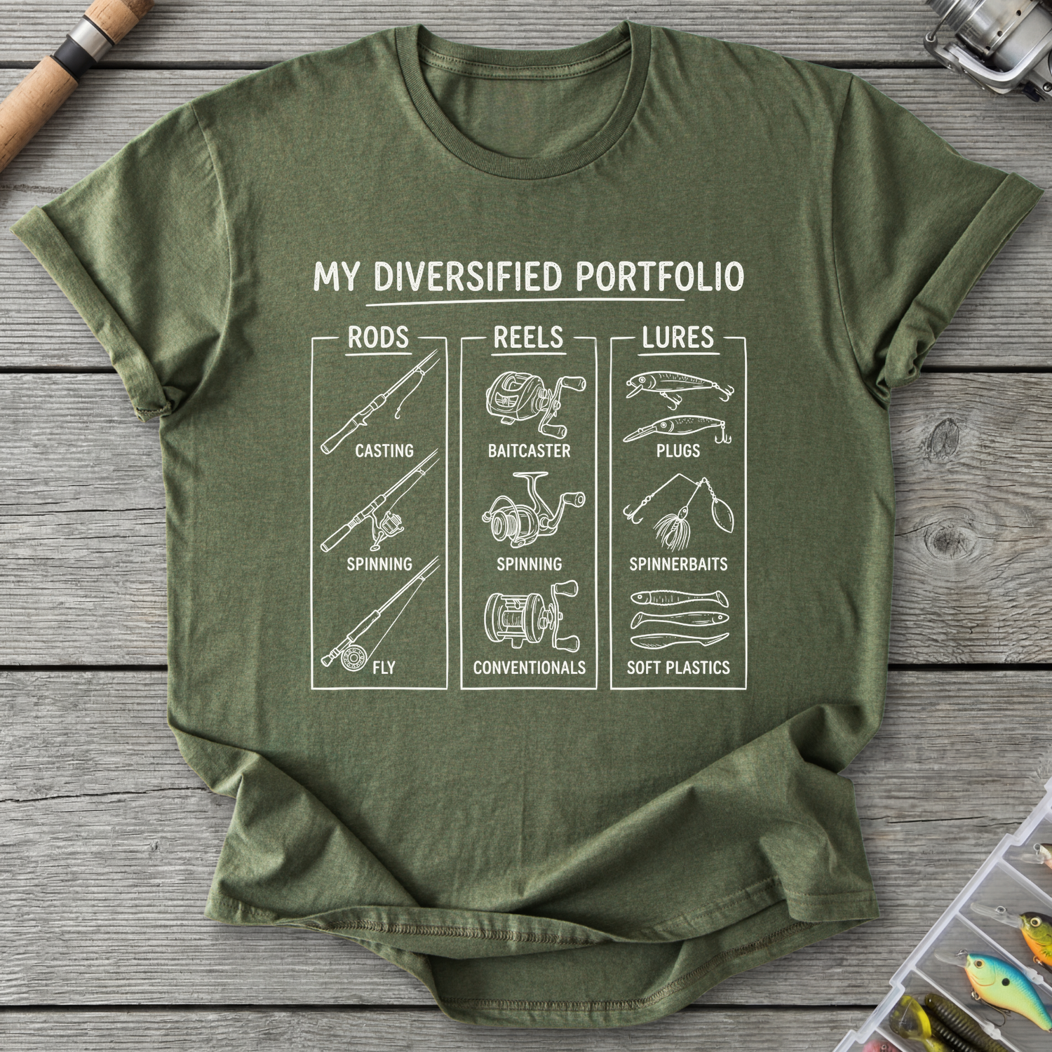 My Diversified Portfolio Fisherman T-Shirt in Military Green | River Giants Club