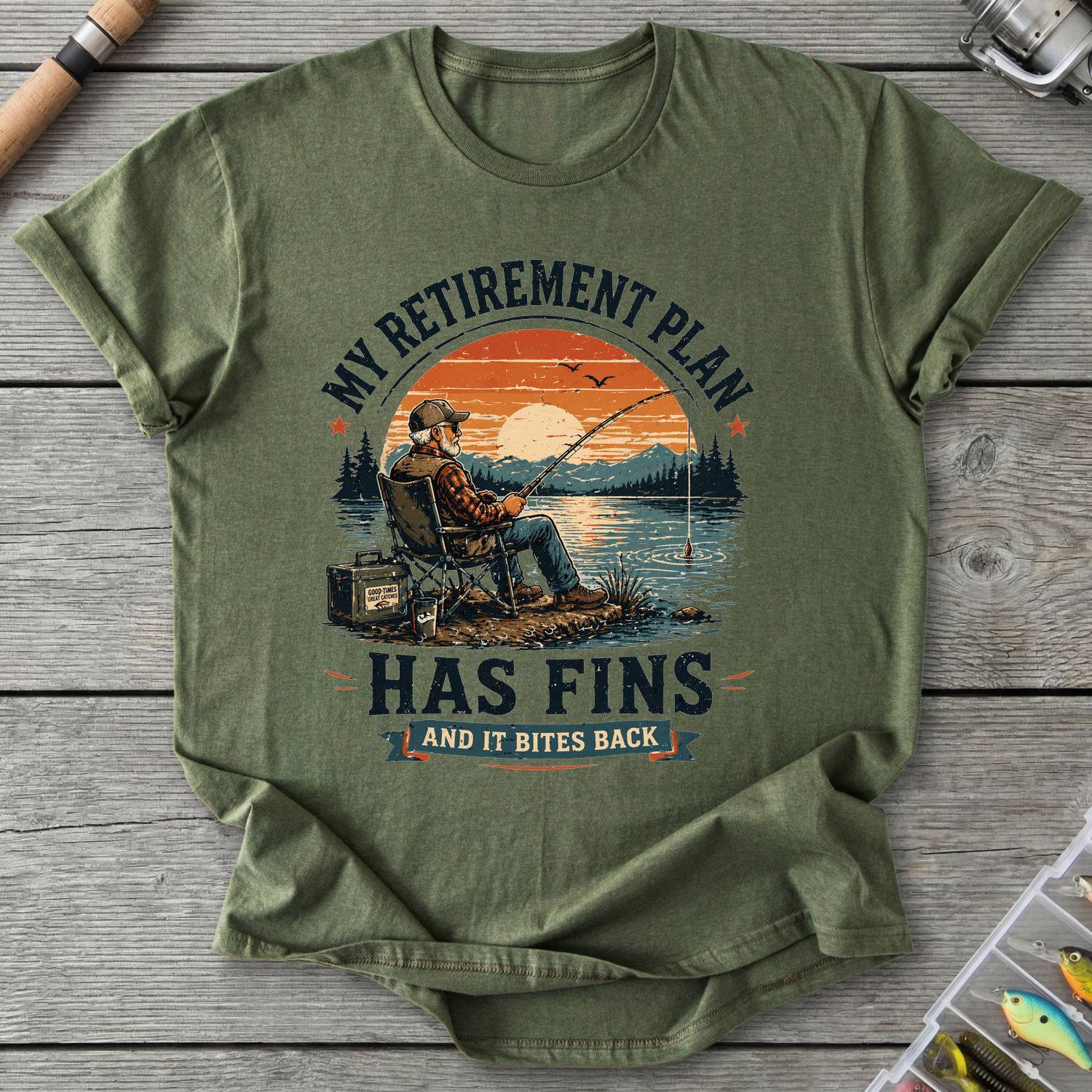 My Retirement Plan Has Fins T-Shirt in Military Green | River Giants Club