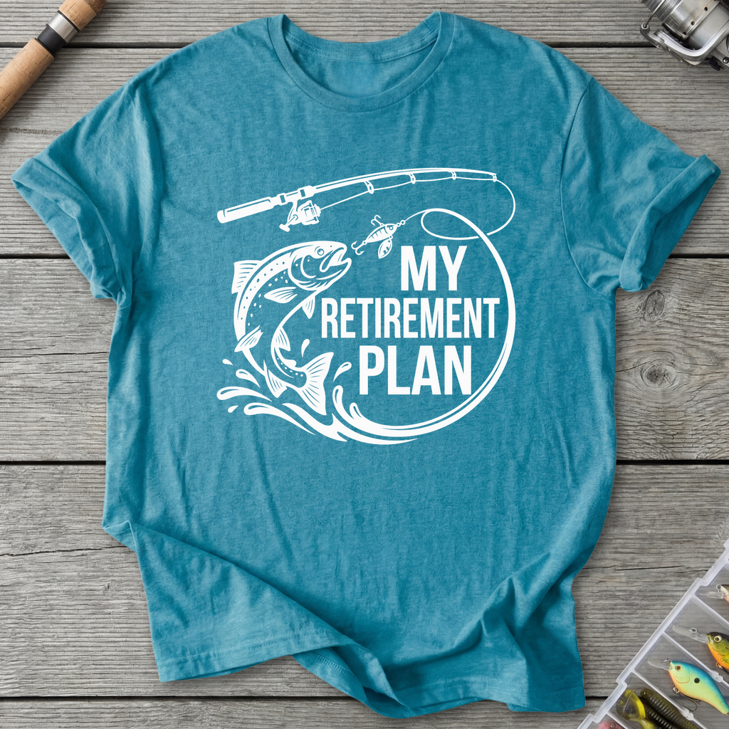 My Retirement Plan Trout T-Shirt in Heather Galapagos Blue | River Giants Club