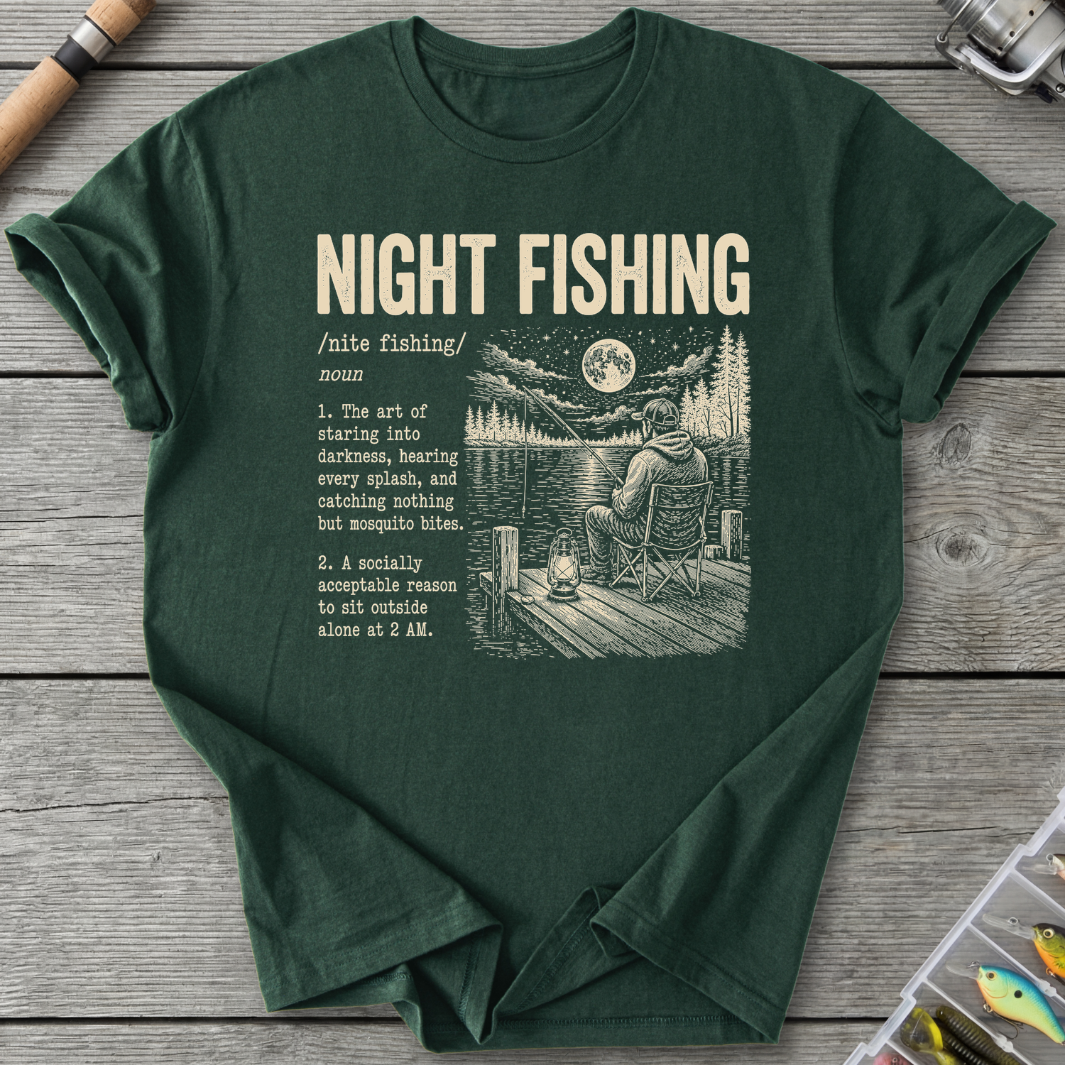 Night Fishing Definition T-Shirt in Forest Green | River Giants Club