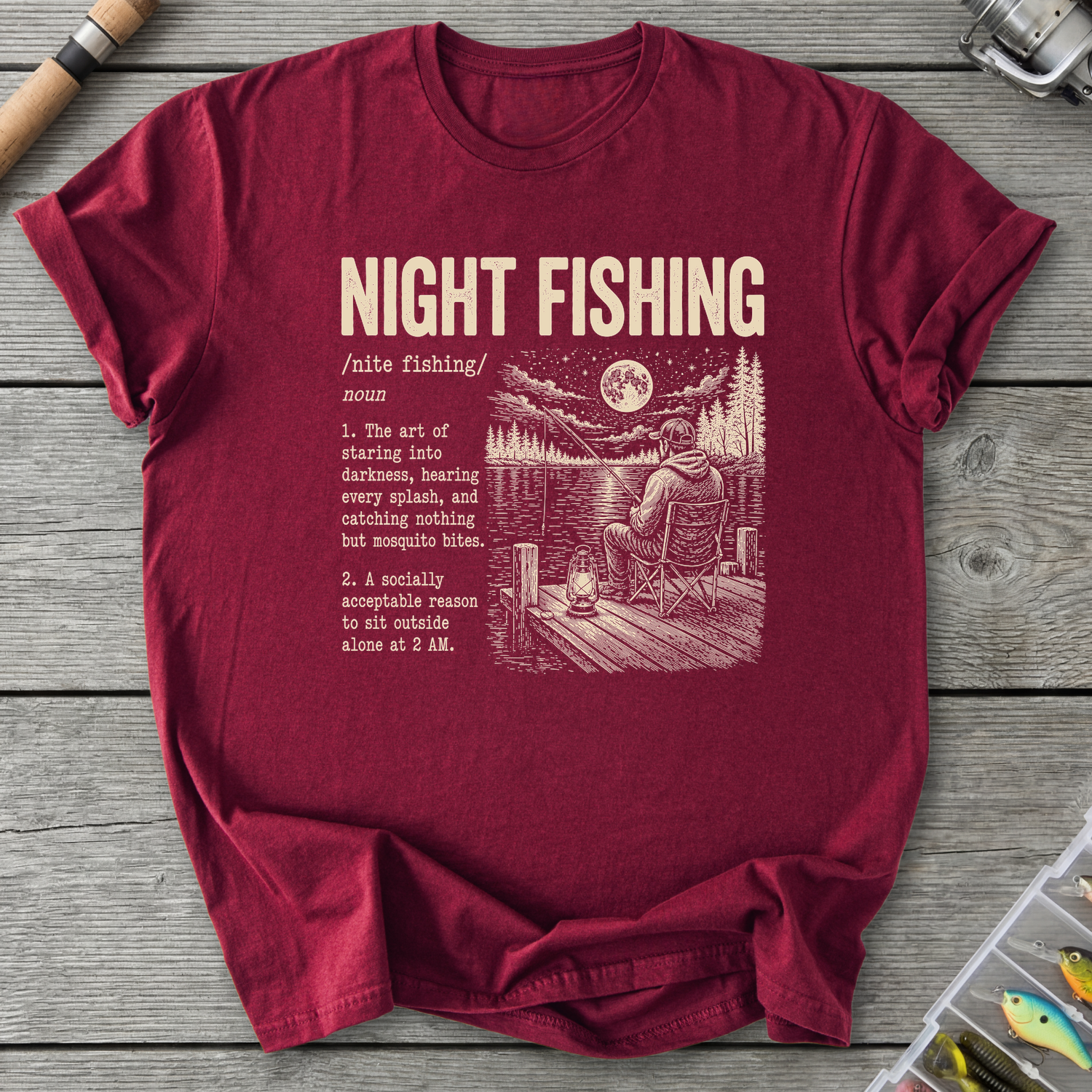 Night Fishing Definition T-Shirt in Maroon | River Giants Club