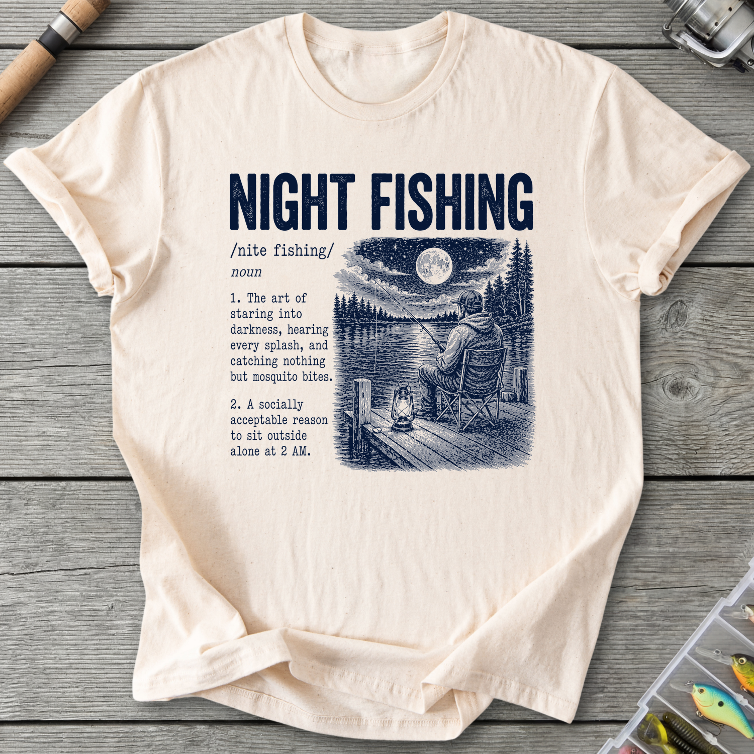 Night Fishing Definition T-Shirt in Natural | River Giants Club