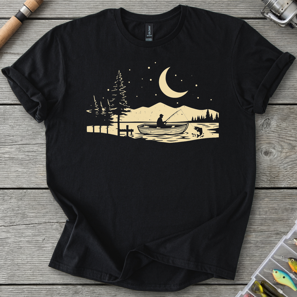 Night Fishing Silhouette Adventure T-Shirt in Black | River Giants Club