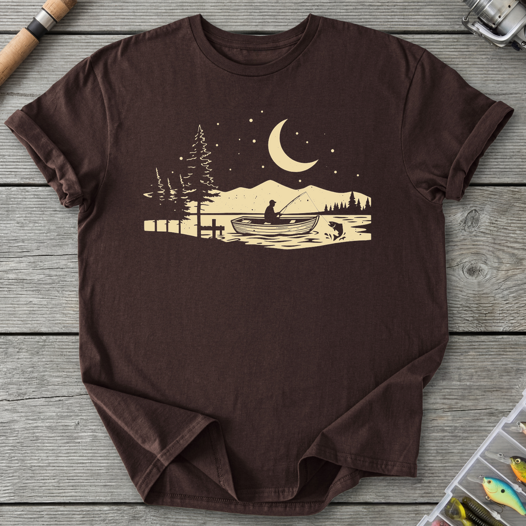 Night Fishing Silhouette Adventure T-Shirt in Dark Chocolate | River Giants Club
