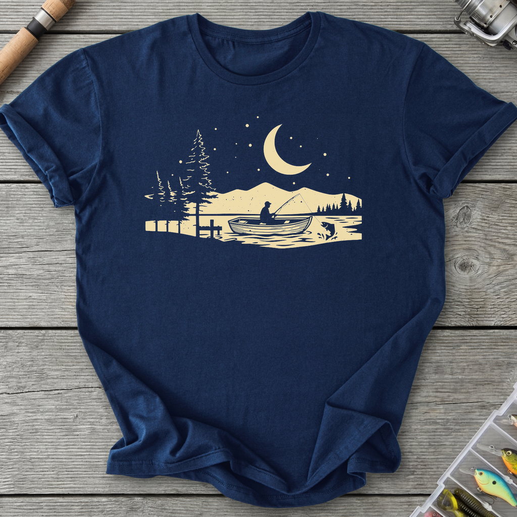 Night Fishing Silhouette Adventure T-Shirt in Navy | River Giants Club