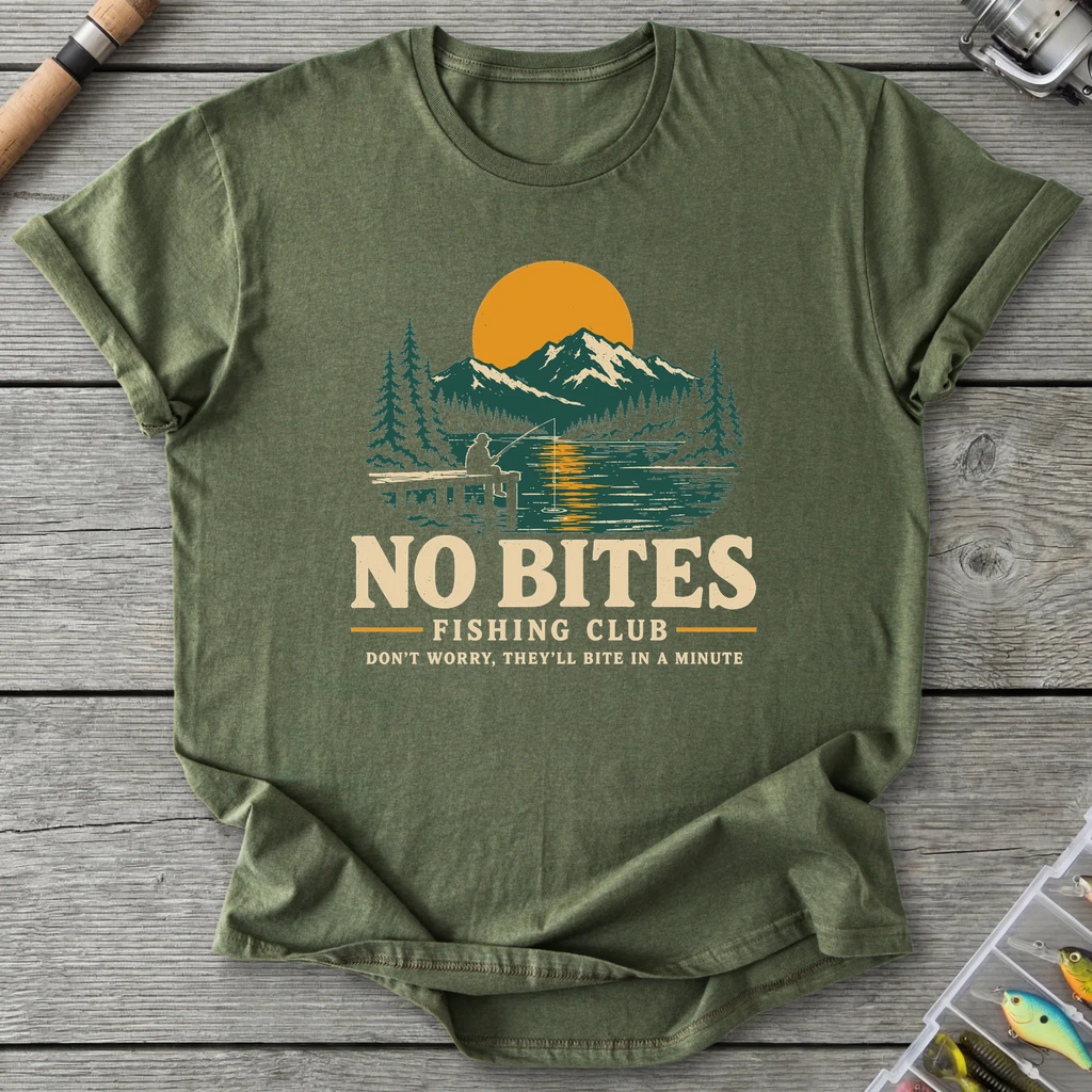 NO BITES Fishing Club T-Shirt in Military Green | River Giants Club
