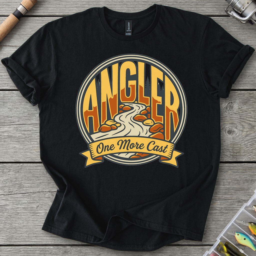 One More Cast Angler Badge T-Shirt in Black | River Giants Club