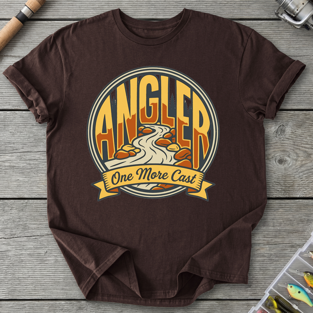 One More Cast Angler Badge T-Shirt in Dark Chocolate | River Giants Club