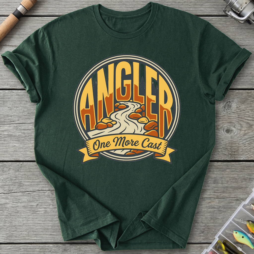 One More Cast Angler Badge T-Shirt in Forest Green | River Giants Club