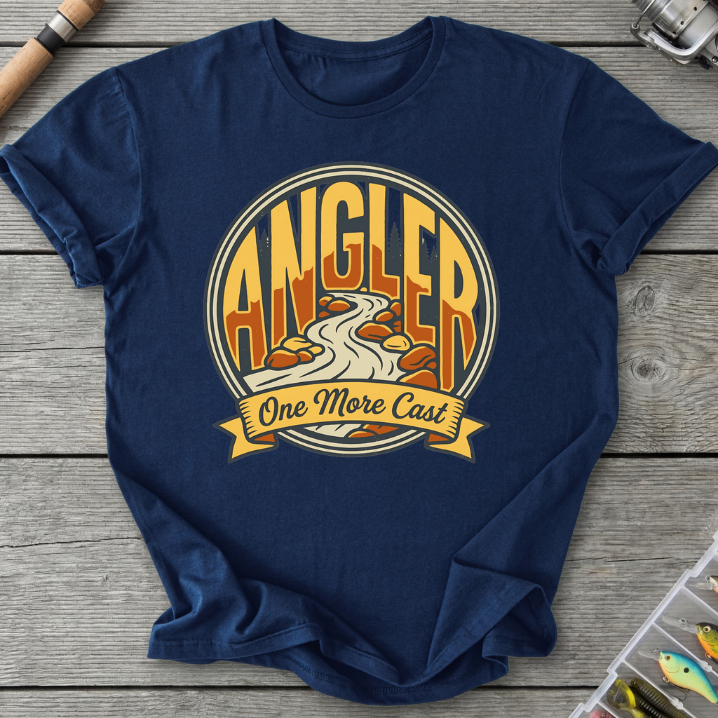 One More Cast Angler Badge T-Shirt in Navy | River Giants Club