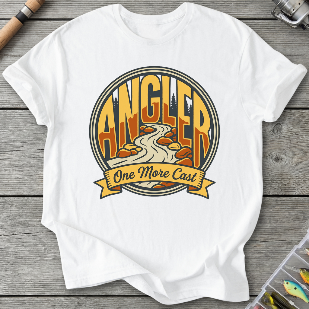 One More Cast Angler Badge T-Shirt in White | River Giants Club